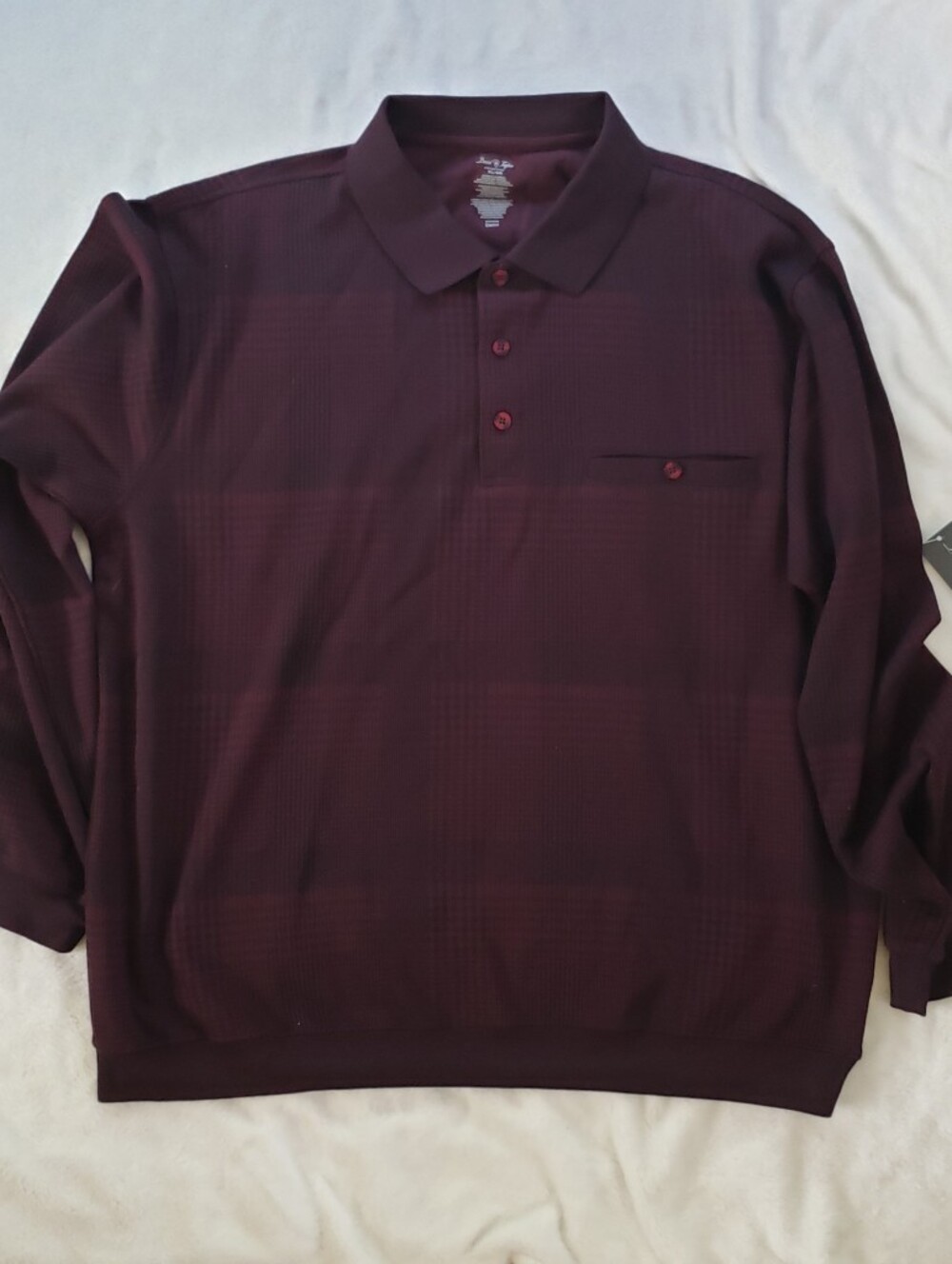 NWT David Taylor Men's XL Banded Bottom Polo Shirt - Long Sleeve Plaid Knit Plum